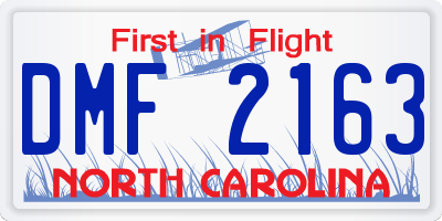 NC license plate DMF2163