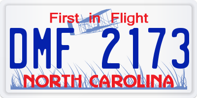 NC license plate DMF2173