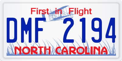 NC license plate DMF2194