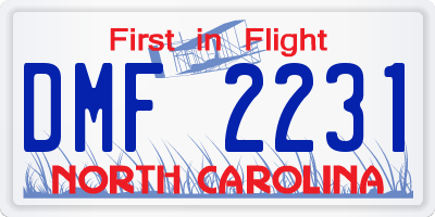 NC license plate DMF2231