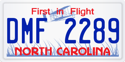 NC license plate DMF2289