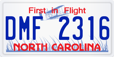 NC license plate DMF2316