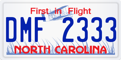 NC license plate DMF2333