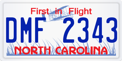 NC license plate DMF2343