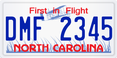 NC license plate DMF2345
