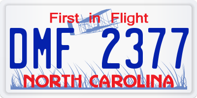 NC license plate DMF2377