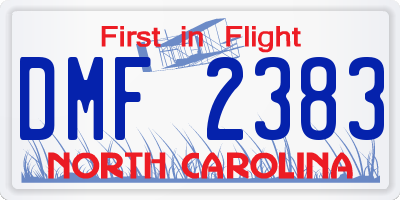 NC license plate DMF2383