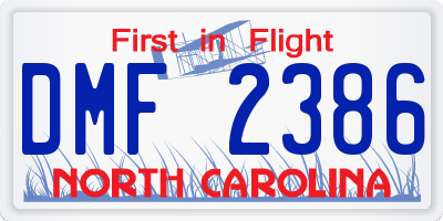 NC license plate DMF2386