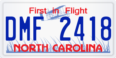 NC license plate DMF2418