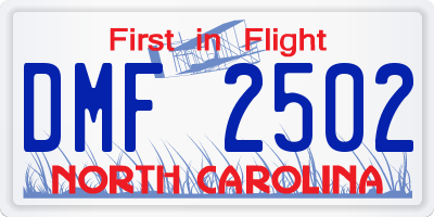 NC license plate DMF2502