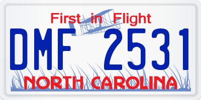 NC license plate DMF2531