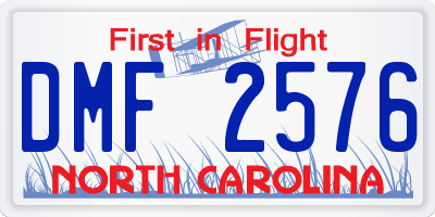 NC license plate DMF2576
