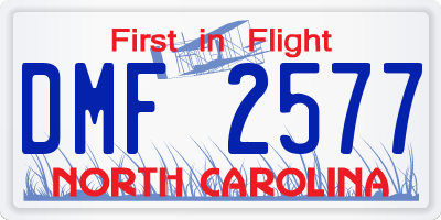 NC license plate DMF2577