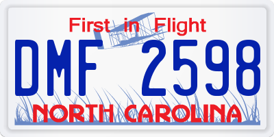 NC license plate DMF2598
