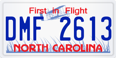 NC license plate DMF2613