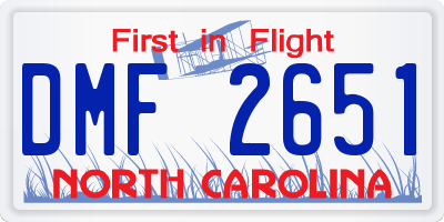 NC license plate DMF2651