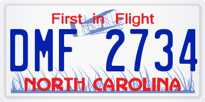 NC license plate DMF2734