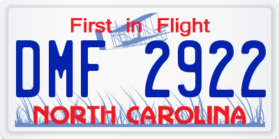 NC license plate DMF2922