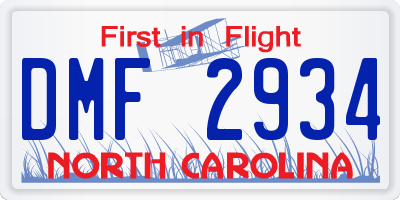 NC license plate DMF2934