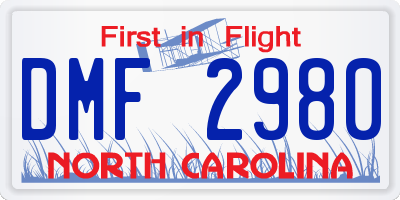 NC license plate DMF2980
