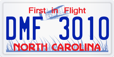 NC license plate DMF3010