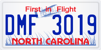 NC license plate DMF3019