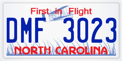 NC license plate DMF3023