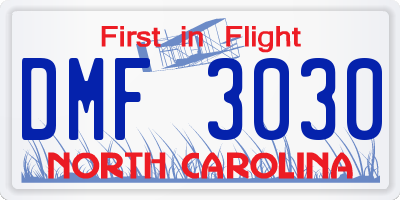 NC license plate DMF3030