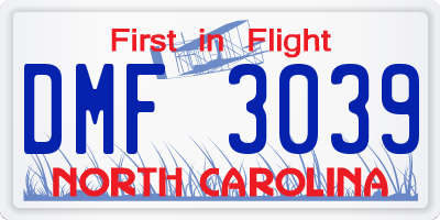 NC license plate DMF3039