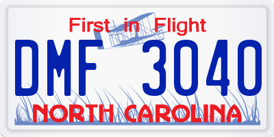 NC license plate DMF3040