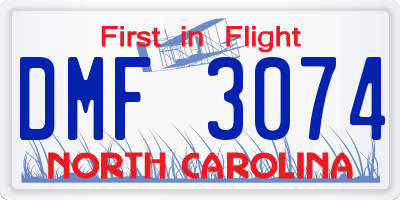 NC license plate DMF3074