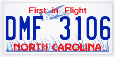 NC license plate DMF3106