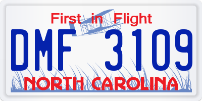 NC license plate DMF3109