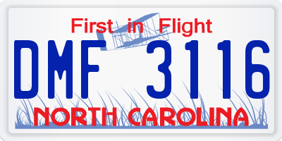 NC license plate DMF3116