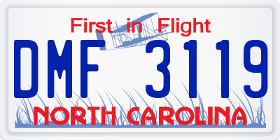 NC license plate DMF3119