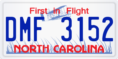 NC license plate DMF3152