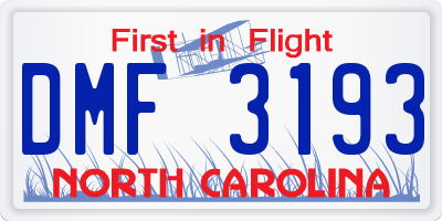 NC license plate DMF3193