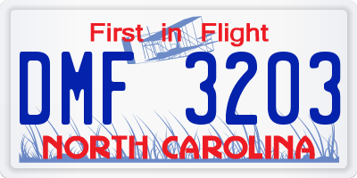 NC license plate DMF3203