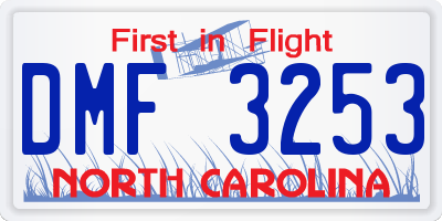 NC license plate DMF3253