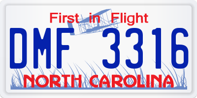 NC license plate DMF3316