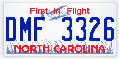 NC license plate DMF3326