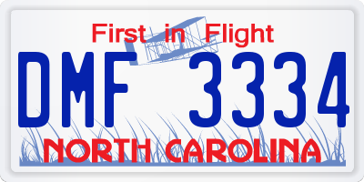 NC license plate DMF3334