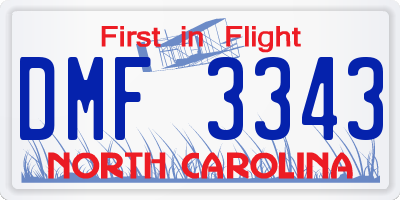 NC license plate DMF3343