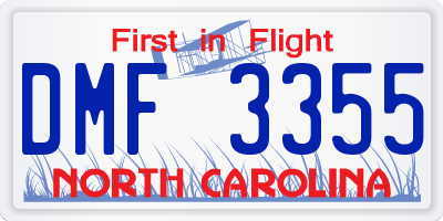 NC license plate DMF3355