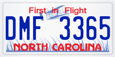 NC license plate DMF3365