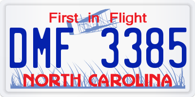 NC license plate DMF3385