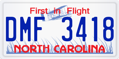 NC license plate DMF3418