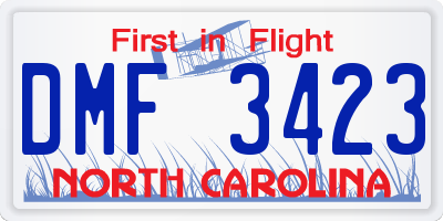 NC license plate DMF3423