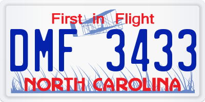 NC license plate DMF3433