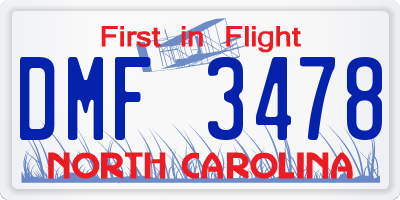 NC license plate DMF3478